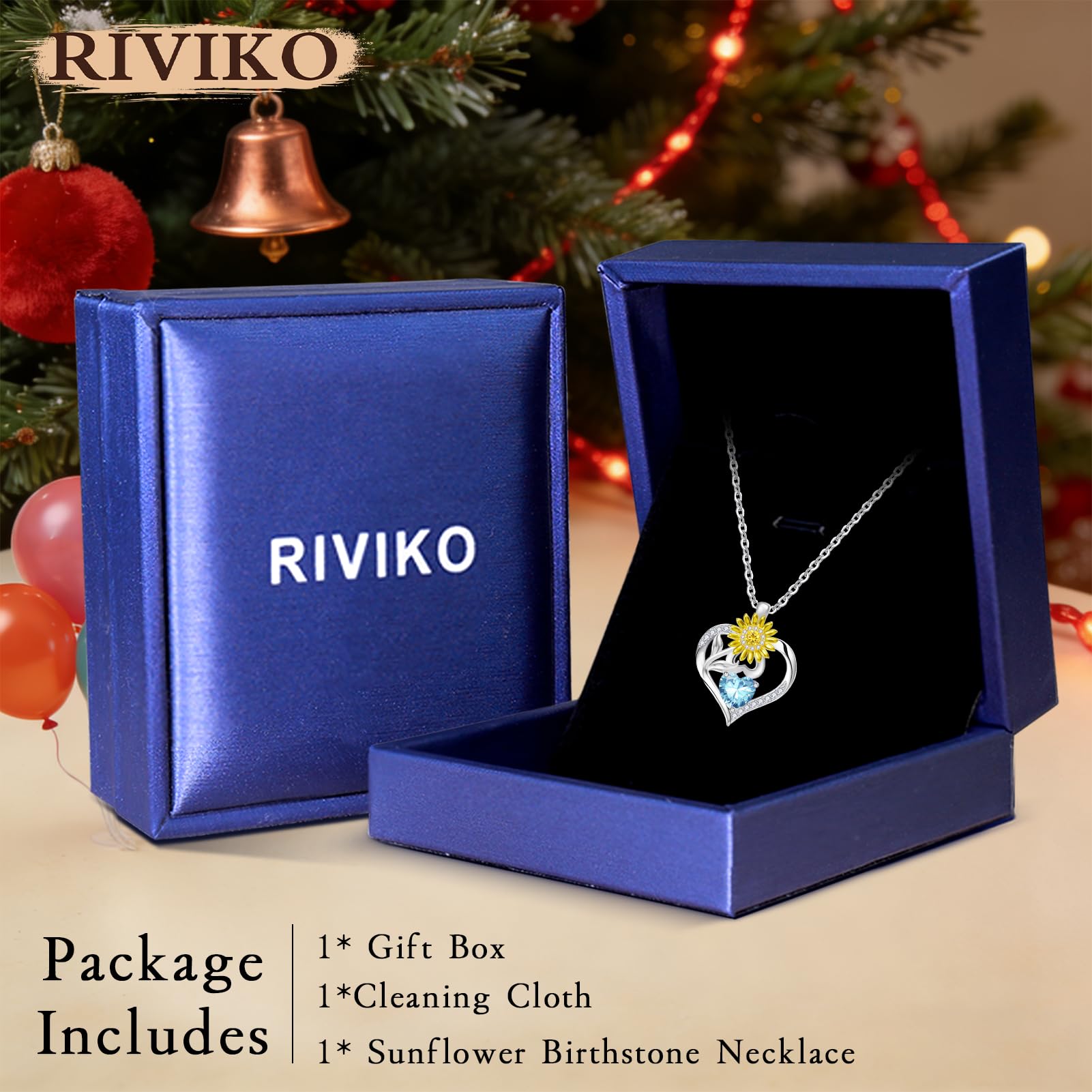 RIVIKO Valentine's Day Gifts for Her-Sunflower Birthstone Necklace for Women,925 Sterling Silver Heart Pendant,Anniversary Birthday Gifts for Women,Feb Birthstone Jewelry for Wife Mother