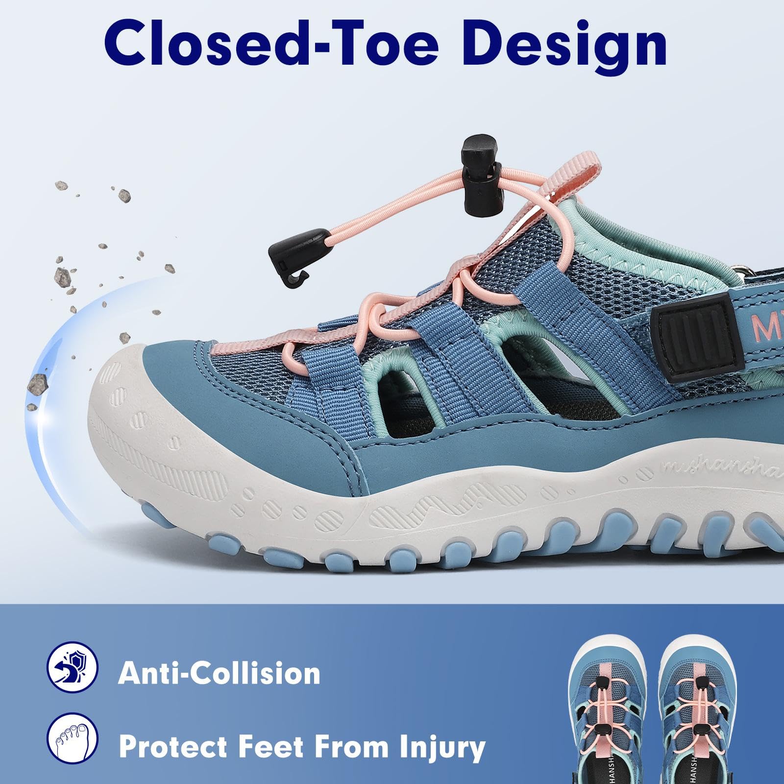 Mishansha Kids Outdoor Sport Sandals Closed Toe Adjustable Boys Girls Hiking Sandals Non-Slip Quick-Dry Water Sandal for Little Kid Size 11.5 Sky Blue