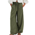 SeeLuNa Linen Pants for Women Cotton Baggy Boho Casual Palazzo Pants Wide Leg Long Lounge Trousers with Pockets(Army-Green,S)
