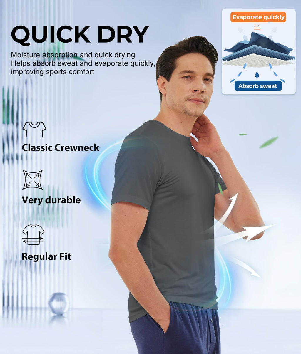 BAMBOO COOL Men's Undershirts Moisture Wicking Crewneck T Shirts, Breathable Stretch Soft Tees for Men, 6 Pack