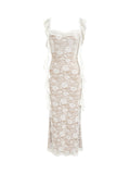 CIDER Formal Dresses for Women Wedding Guest Dresses Floral Maxi Dress Sleeveless Lace Ruffle Cocktail Bodycon Dress: Ivory, L