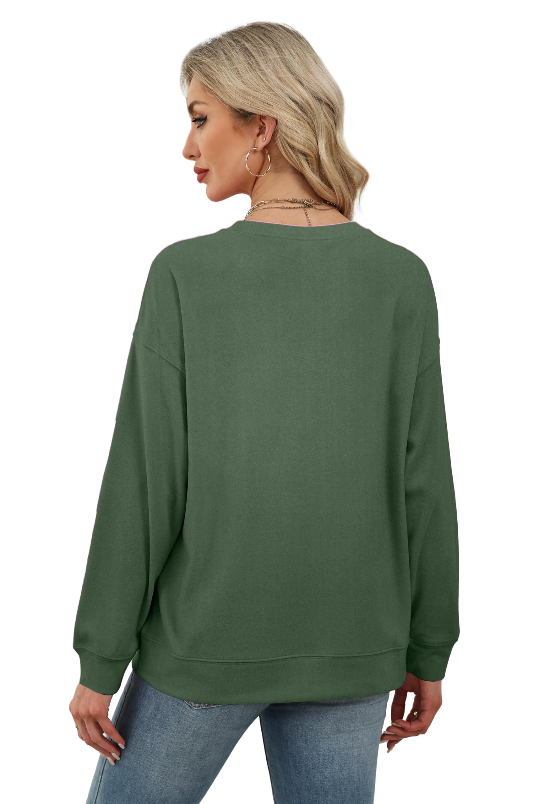 RUMIA Womens Casual Long Sleeve Crewneck Sweatshirt Loose Fit Solid Basic Pullover Tunic T Shirts Tops Sweatshirts for Women 2025 Green Large