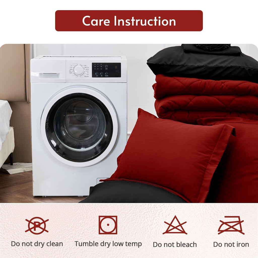 MUXHOMO 7 Pieces Queen Comforter Set, Reversible Bed in a Bag Queen Size, All Season Bedding Set with Comforter, Flat Sheet, Fitted Sheet, Pillowcases & Shams, Red & Black