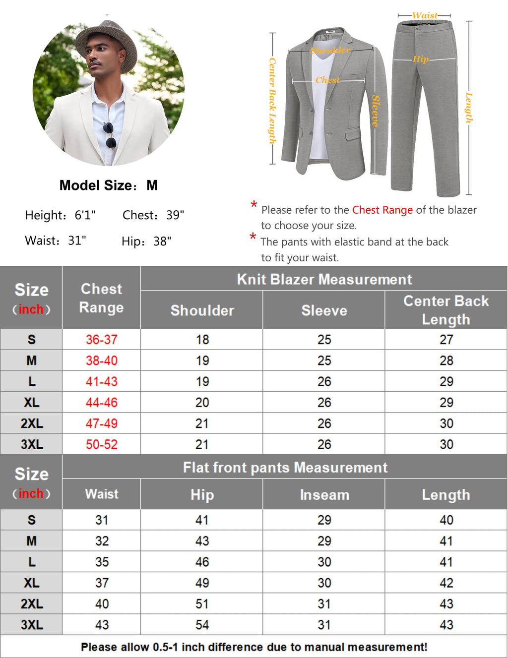 COOFANDY Men's Suits 2 Piece Slim Fit Suit Set 2 Button Lightweight Casual Knit Blazer Suit Jacket Pants Navy Blue