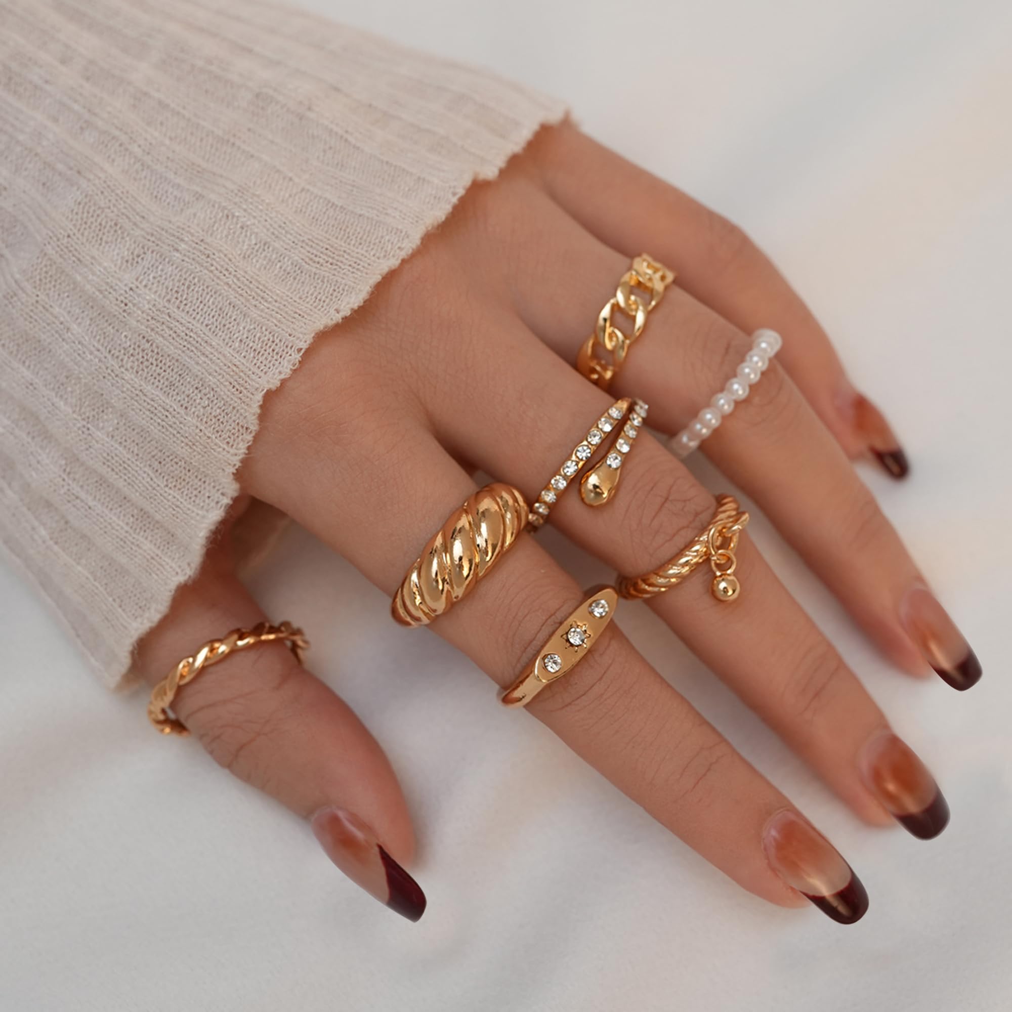 YEEZII 68 Pcs Gold Knuckle Rings Set for Women, Stackable Rings Boho Joint Finger Midi Ring Hollow Carved Crystal Stacking Rings Pack