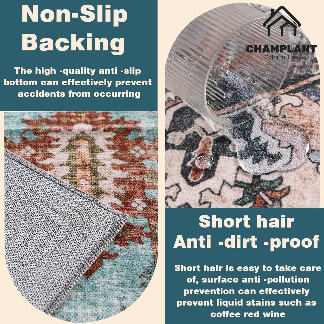 CHAMPLANT Area Rug 6'x9' Washable Vintage Traditional Floor Cover Thin Retro Kitchen Indoor Distressed Non Slip Carpet for Living Room Bedroom Dining Room