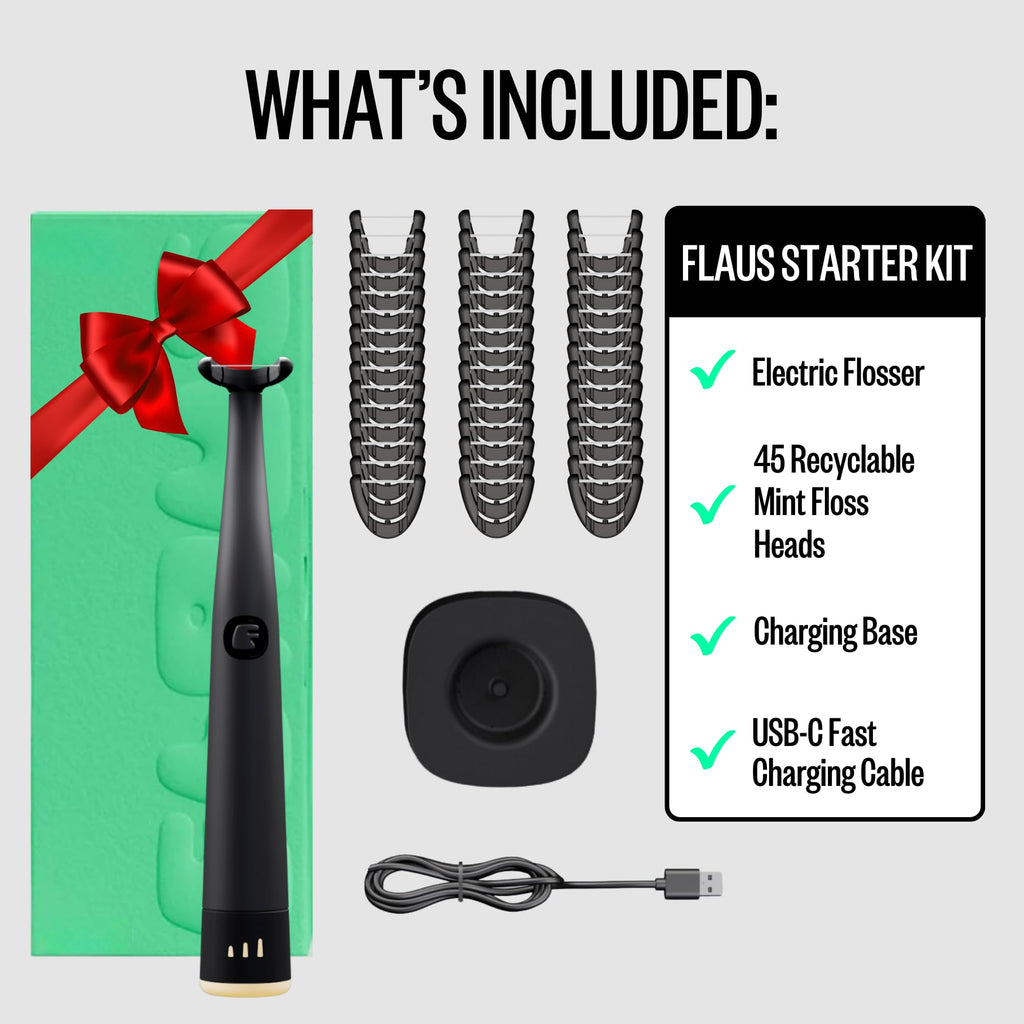 FLAUS Electric Flosser (Oprah's List, Shark Tank) 3 Speeds + 45 Refill Heads (Gentle Gliding Floss for Sensitive Gums) Water Flosser Alternative, Dentist Recommended Tooth Flossers Dental Floss Picks