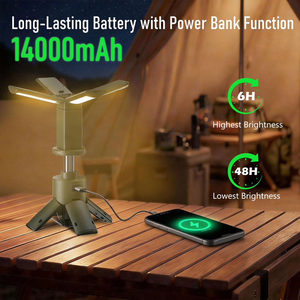UBeesize Telescopic Camping Lights with Stand, 14000mAh Rechargeable Camping Lantern with Display, Hook and IPX5 Waterproof, Outdoor Portable Tripod Light for Travel, Fishing, Emergency Use