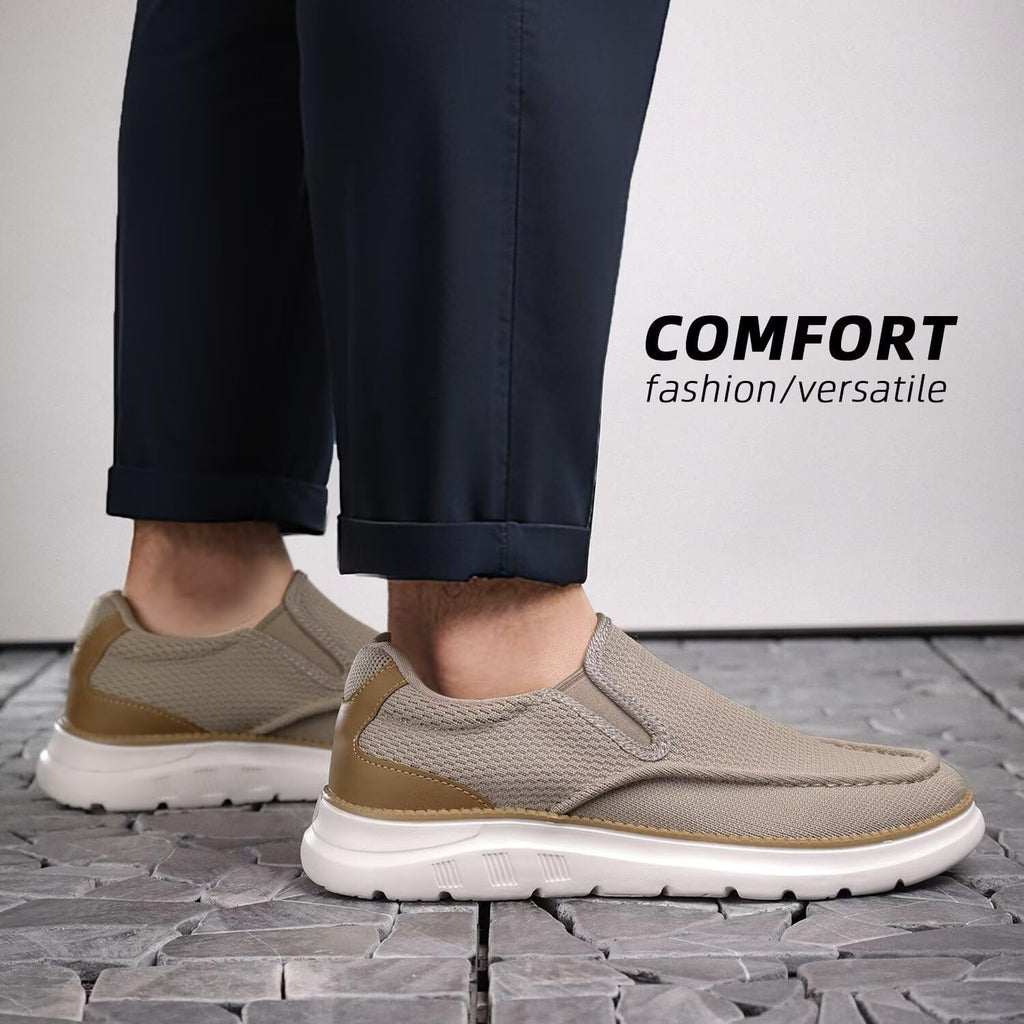 Mens Casual Loafers Slip-on Boat Mesh Walking Shoes Business Oxfords Sneakers Work Comfortable Lightweight Soft Sole Khaki