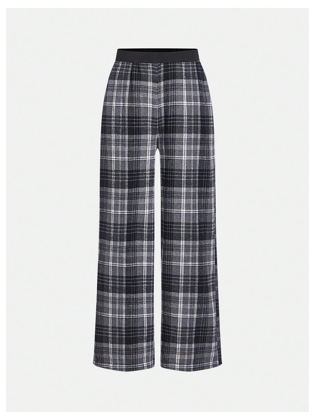 WDIRARA Girl's Plaid Elastic Waist Pants Wide Leg Long Baggy Pants with Pockets Dark Grey 9Y
