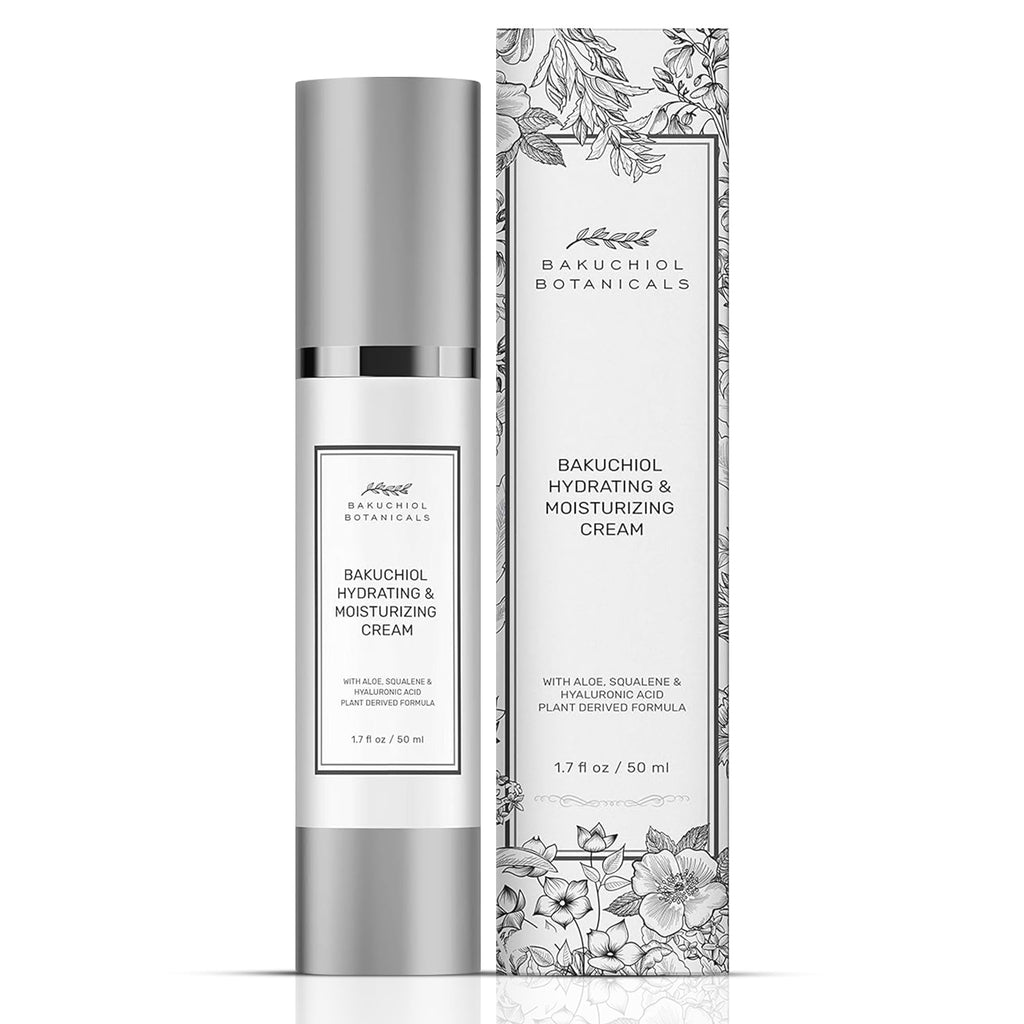 Bakuchiol Moisturizer Cream 1.7 Oz - Retinol Alternative - All Natural Plant Derived Ingredients - Bakuchiol and Squalane, Aloe, Hyaluronic Acid, Squalane, Vitamin E, B5