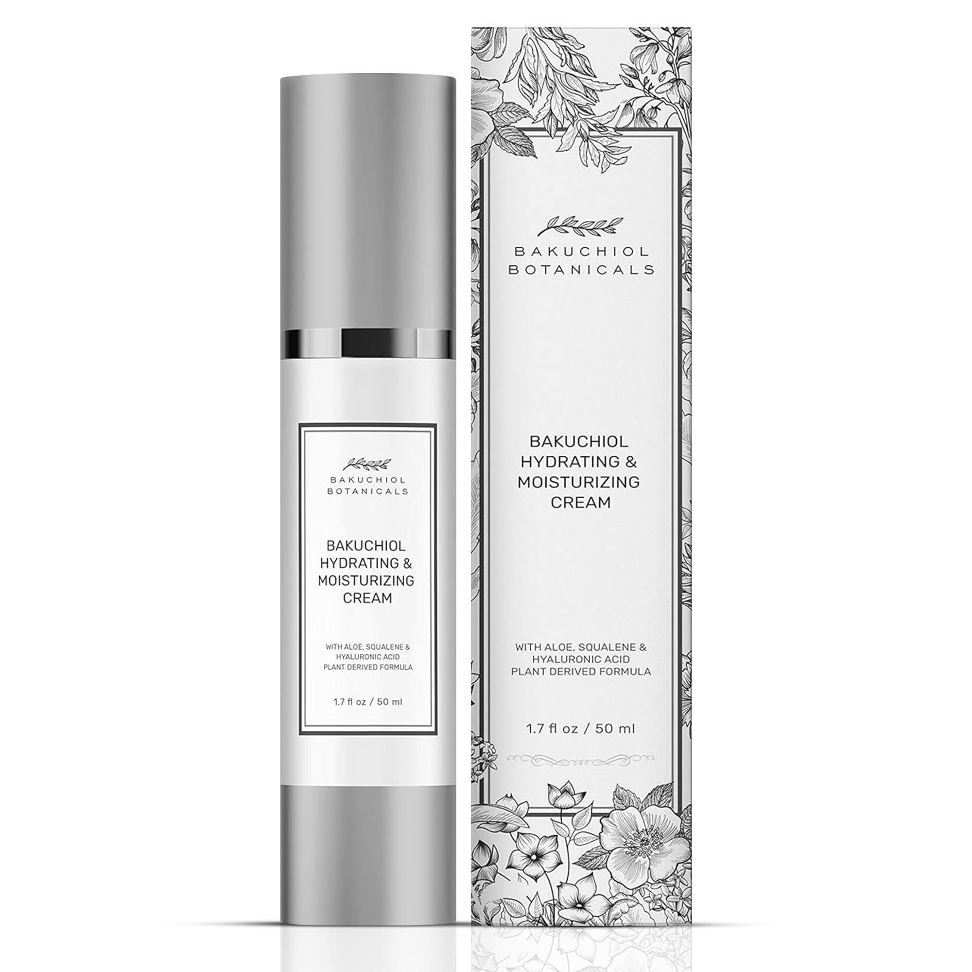 Bakuchiol Moisturizer Cream 1.7 Oz - Retinol Alternative - All Natural Plant Derived Ingredients - Bakuchiol and Squalane, Aloe, Hyaluronic Acid, Squalane, Vitamin E, B5
