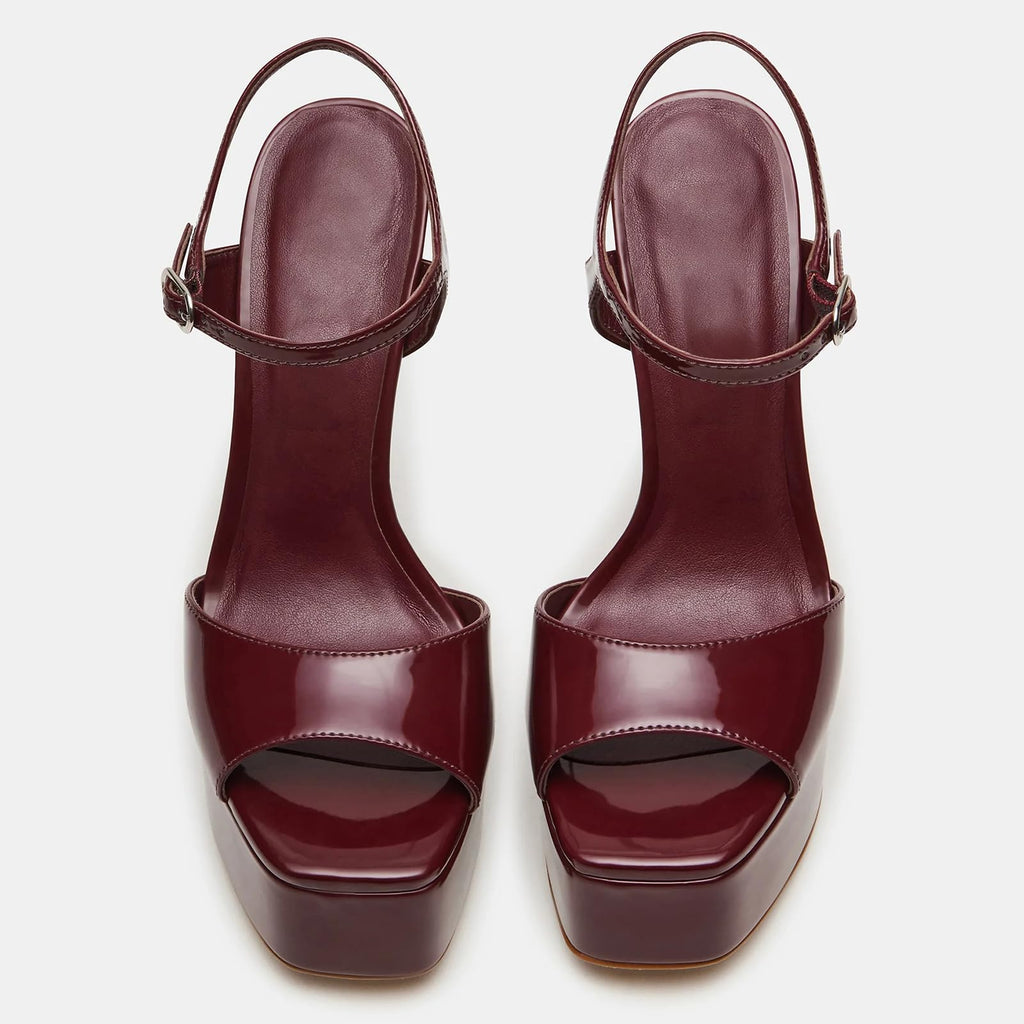 UBWDU Stiletto High Platform Heels for Women Peep Open Toe Ankle Strap Heeled Sandals Wedding Shoes Burgundy 7