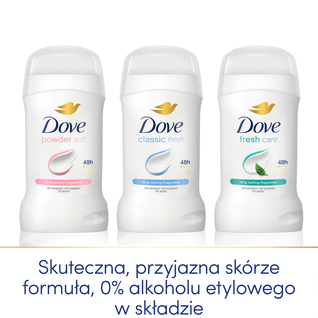 Dove Classic Fresh Anti-Perspirant Cream Women's Deodorant Stick with ¼ moisturising cream for 48 hour sweat protection and long-lasting fragrance 50 ml