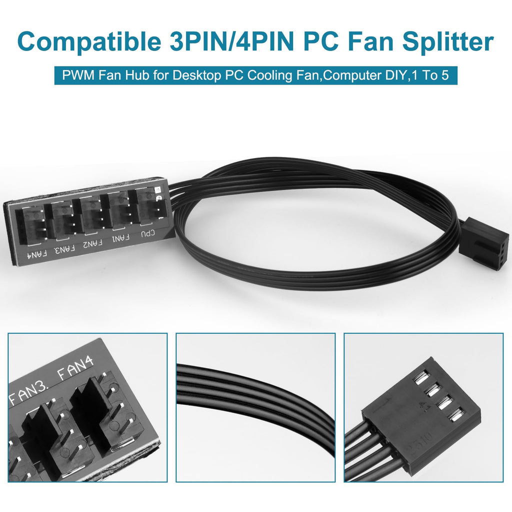 VWEICYY Fan Hub,Compatible 3PIN/4PIN PC Fan Splitter.PWM Fans Hub for Desktop PC Cooling Fans,Computer DIY,1 to 5