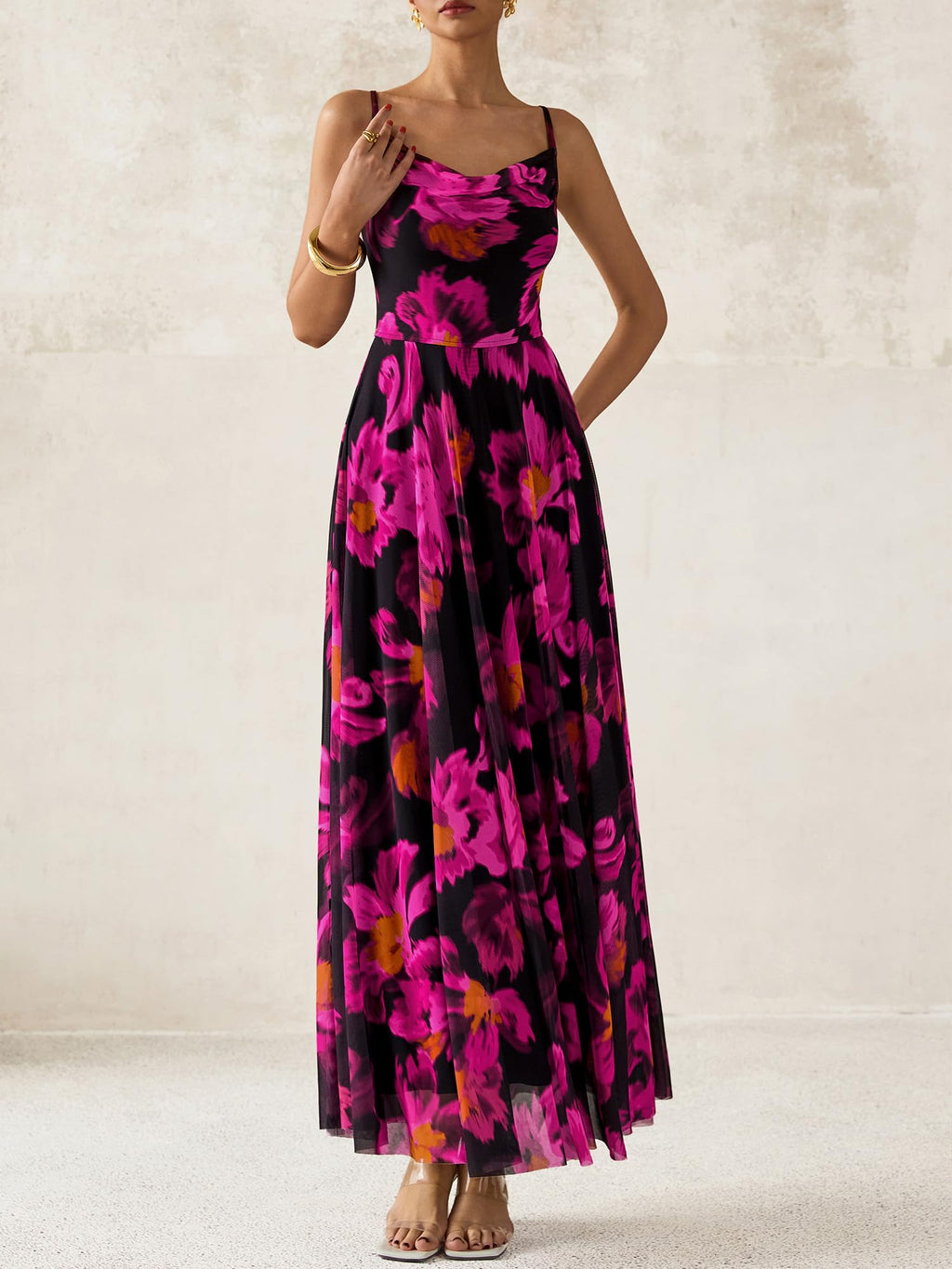 BTFBM Women Summer Floral Maxi Dresses Elegant Spaghetti Strap Dress Printed Party Dress Beach Long Dresses(Floral Black Rose Red,Large)