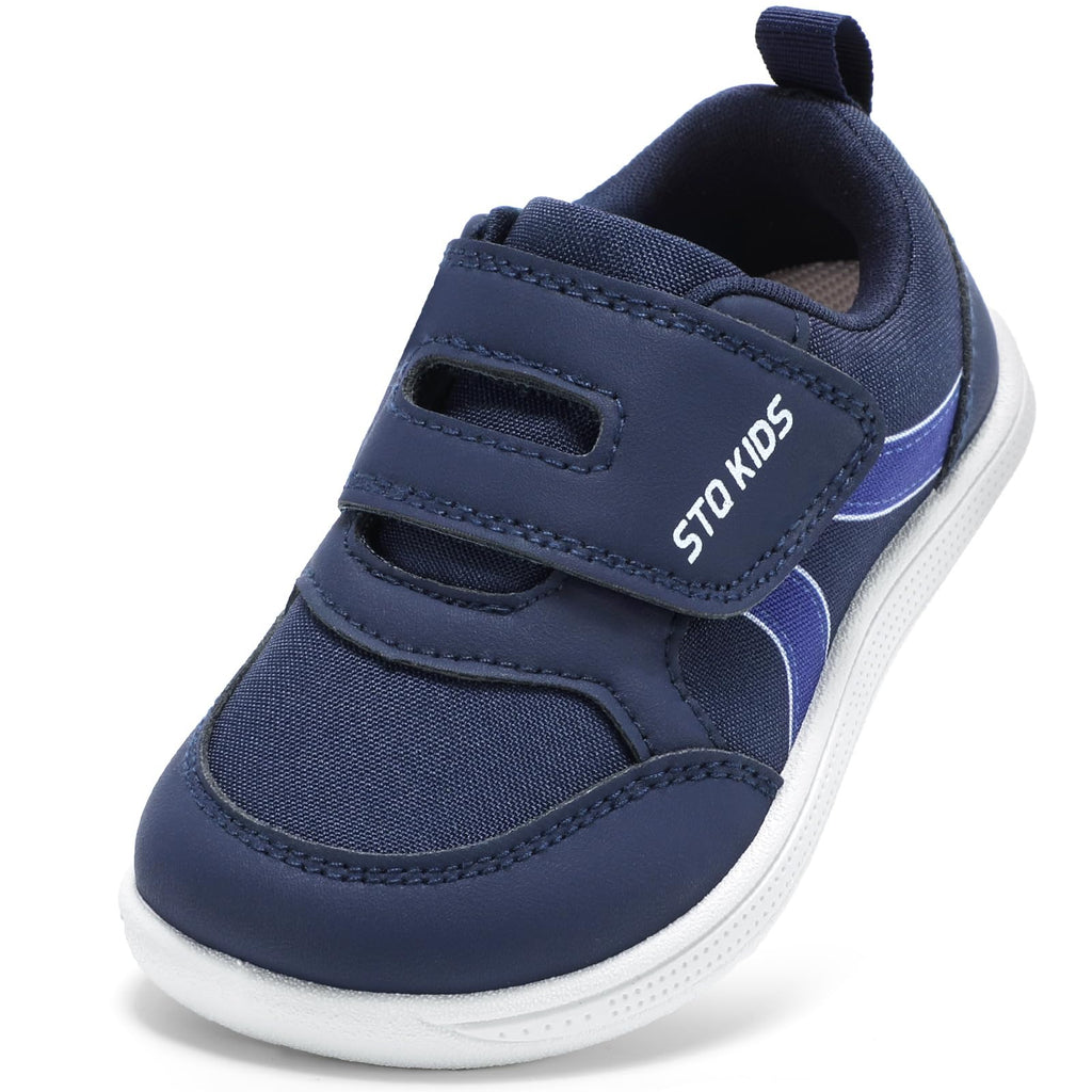 Toddler Wide Toe Box Shoes Boys Barefoot Shoe Boy Sneakers Kids Tennis Shoes Preschool Non Slip Lightweight Comfortable First Walking Running Outdoor Activities Navy White Infant Size 4