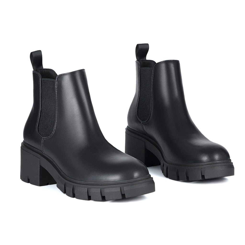 Athlefit Women's Chelsea Boots Fashion Lug Sole Chunky Heel Slip on Elastic Ankle Black Booties Size 8