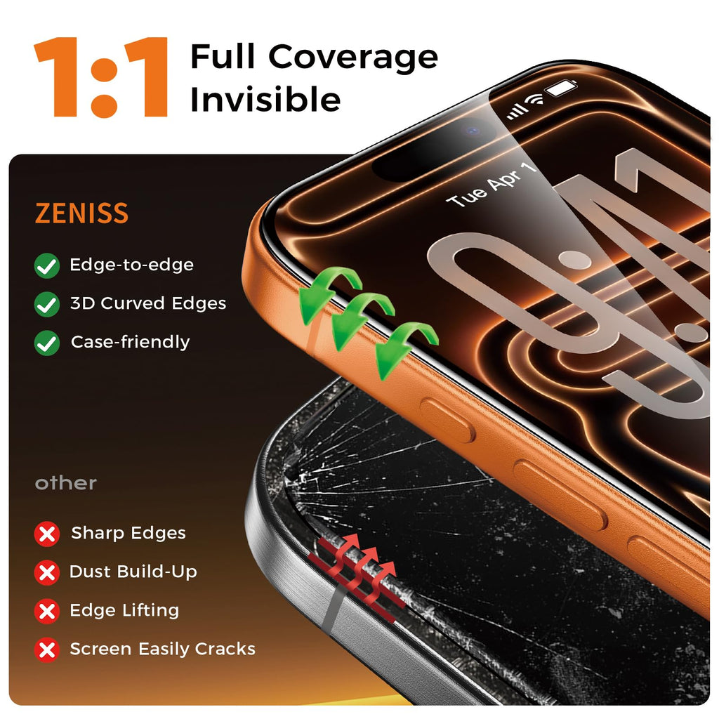 NeverBreak 9H+ Hardness for iPhone 17 Pro Max Screen Protector 12FT Military Grade Protection (Scratch, Shatter, Drop Resistance) Tempered Glass Full Edge Coverage 6.9", 2 Pack with De-Bubble Card