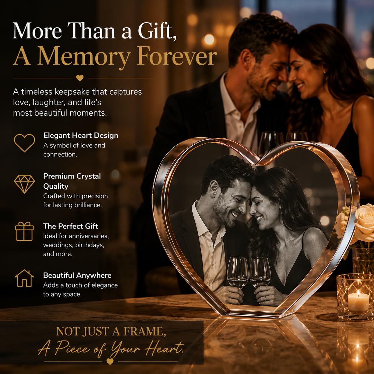 Personalized 3D Crystal Heart with Photo – Custom Laser Engraved Picture in Glass – Memorial, Wedding, Anniversary or Birthday Gift for Her, Him, or Pet – Size 4 x 3.5 x 2.5 inches