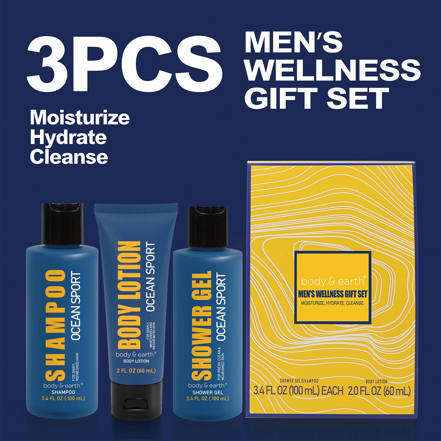 Mens Gifts 3pcs Gift for Men, Fresh Ocean Scent Gift Sets, Mens Birthday and Christmas Gifts for Men, Father Day Gift