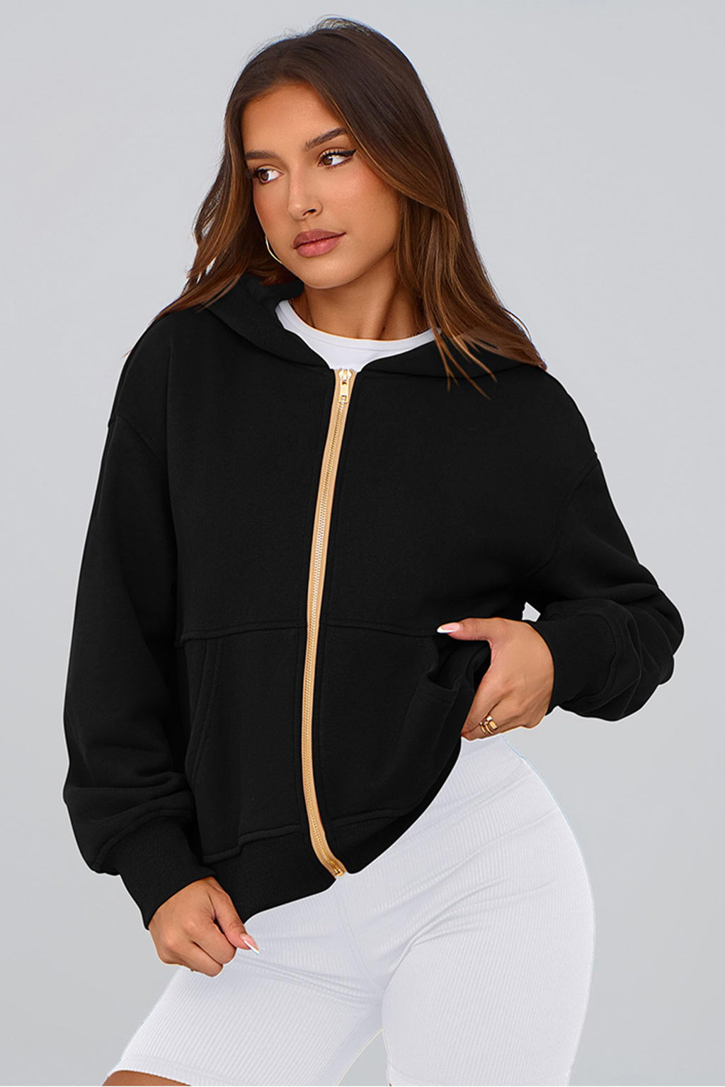 PRETTYGARDEN Hoodies for Women Sweatshirt Zip Up Hoodie Fall Fashion 2025 Trendy Long Sleeve Jackets Winter Clothing Outfits (Black,Large)
