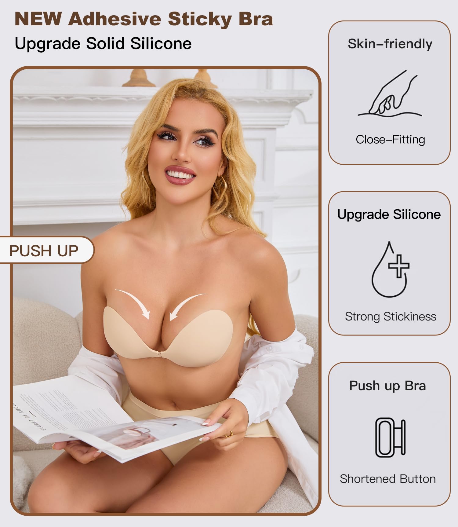 MITALOO 2025 Adhesive Bra Upgraded Silicone Push Up Invisible Sticky bras Breast Covers for Women Nude