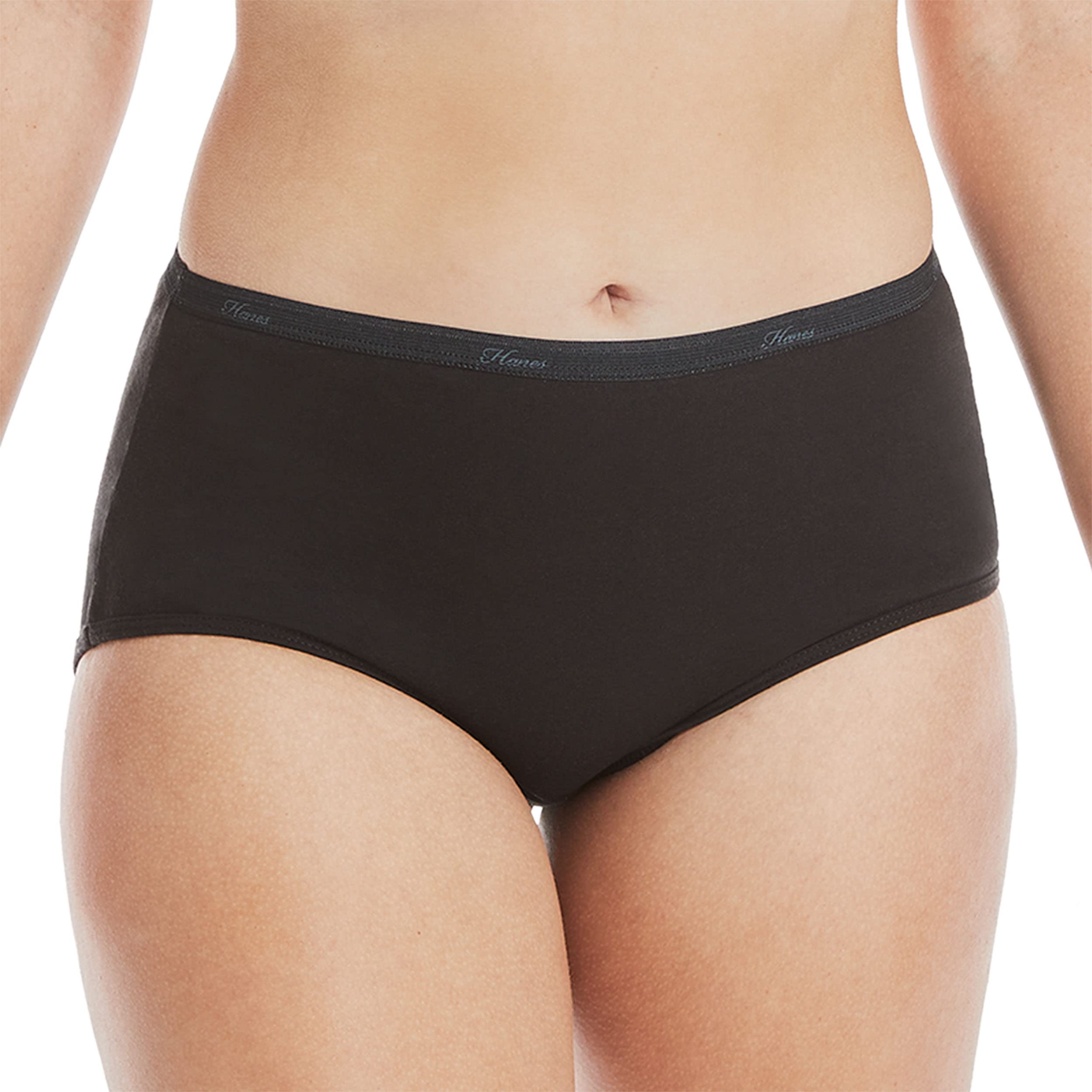 Hanes Womens High-waisted Panties, 6-pack, Moisture-wicking Cotton (Colors May Vary) Briefs-underwear, Solid/Print Mix, 9 US