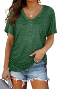 WIHOLL V Neck T Shirts for Women Summer Short Sleeve Dolman Tops Loose Fitting Oversized Plus Size Spring Clothes Vacation Outfits Green 2XL