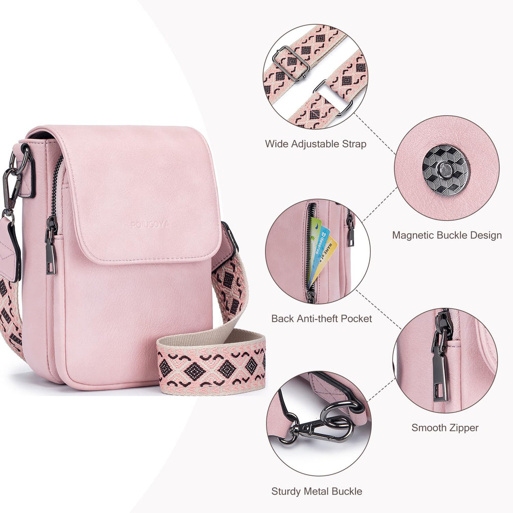 POIUGOYA Small Crossbody Bags for Women Trendy,Leather Triple Compartment Cell Phone Crossbody Wallet Purses with Card Slots