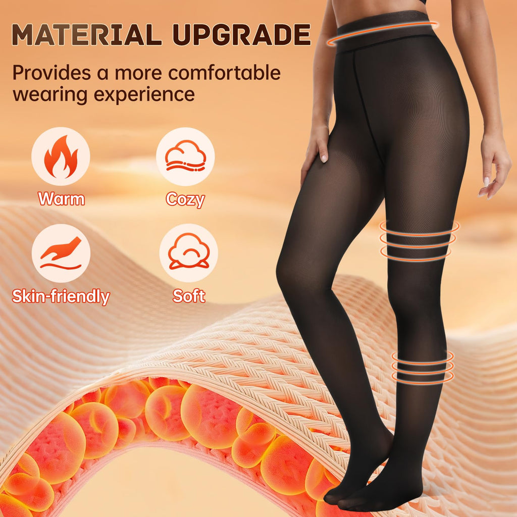 HONGTEYA Fleece Lined Tights Women Winter Thermal Leggings Pantyhose Fake Translucent Thick Warm Sheer Tights (US, Alpha, Small, Regular, Regular, Fake Translucent Black)