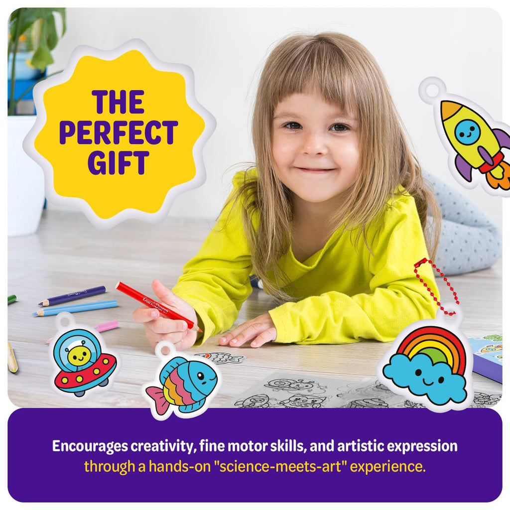 Dan&Darci Shrink Art Craft Kit for Girls and Boys Ages 6-12 - Shrink Magic Charm Making Kit with 30 Pre-Cut Shrink Plastic Templates - Kids Craft Birthday Gift for 7 8 9 10 Year Olds