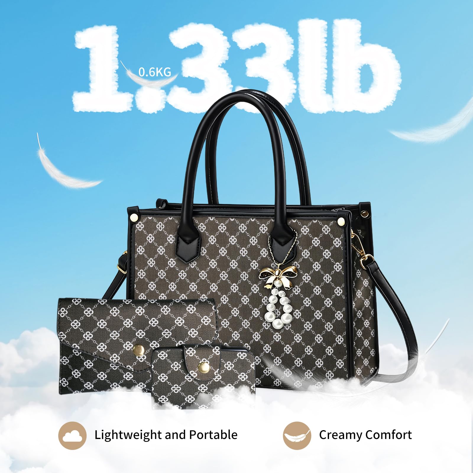 Women's Handbags Fashion, 3PCS Top Handle Bags for Women, Handbags Tote Shoulder Purse Set PU Leather Satchel Bag Adjustable Strap Work with Zippe (black)