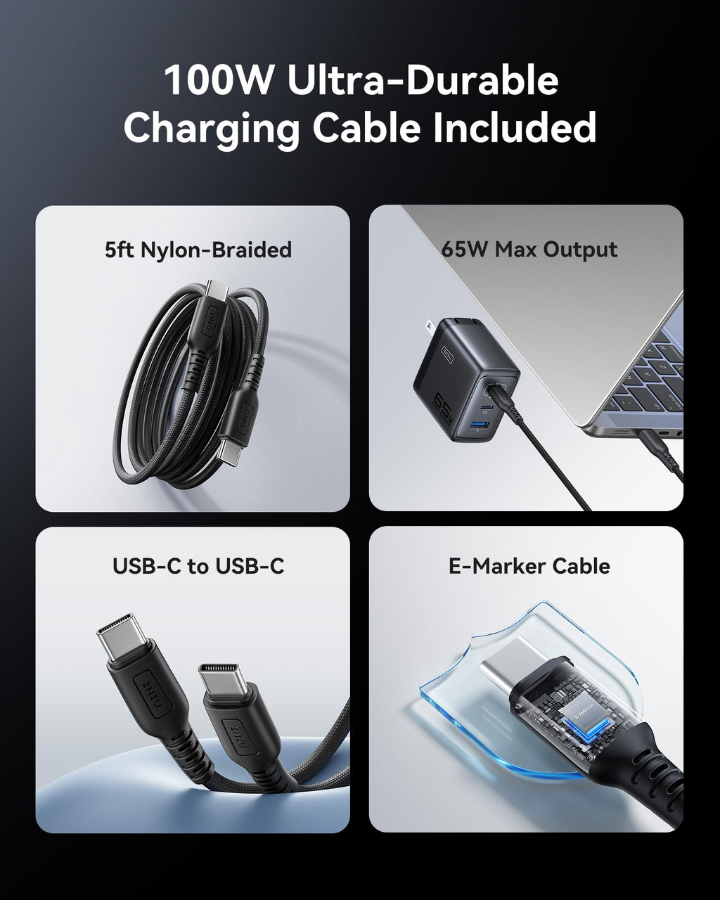 INIU 65W USB C Charger Block, 3-Port GaN Fast Charging Adapter with 100W Cable & Advanced Protection, Foldable Travel Charger for iPhone 17 16 15 Pro Max, iPad, Samsung S26 S25 Ultra, Pixel eReaders
