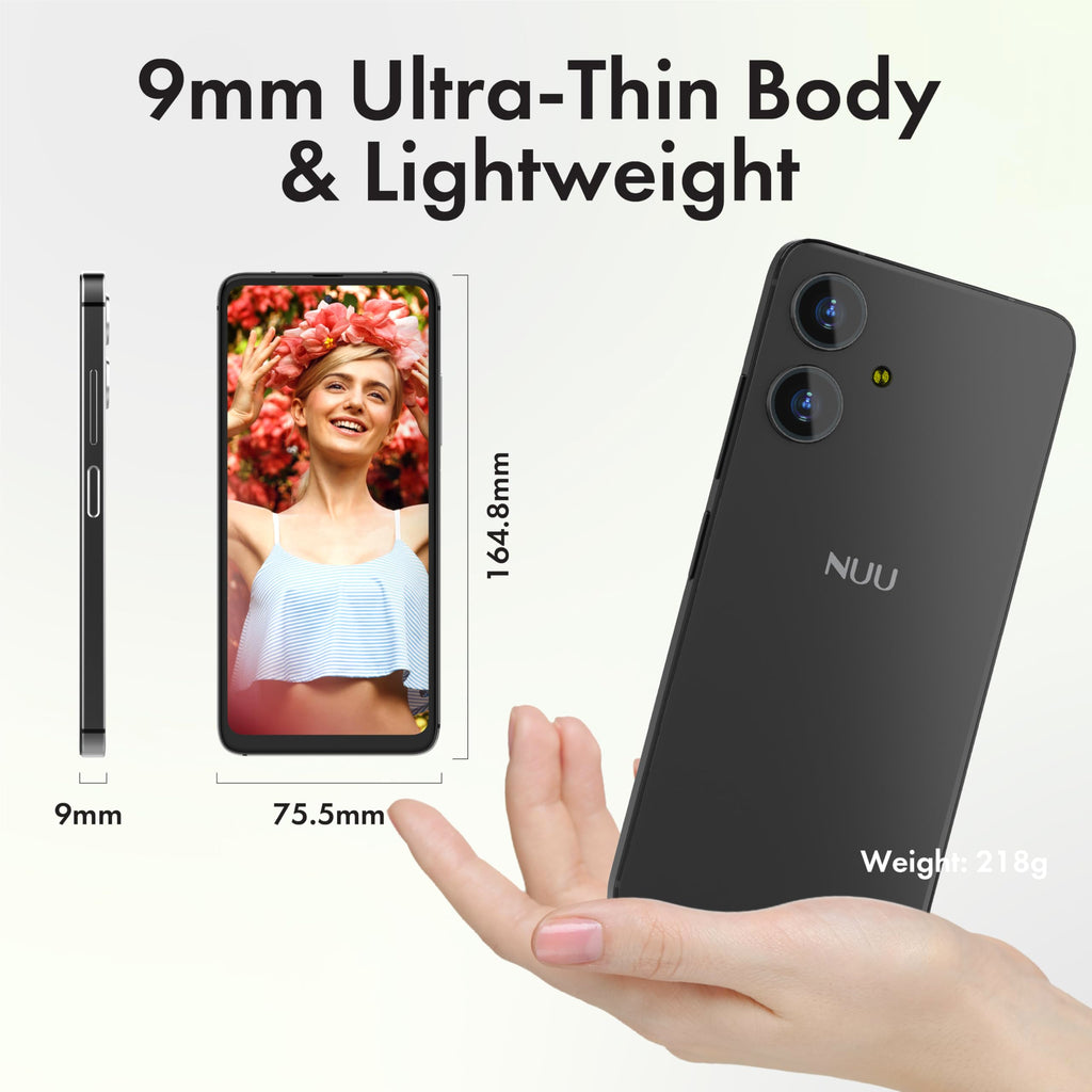 NUU N10 Basic Cell Phone for T-Mobile, Mint, Metro, Qlink, Tello and More 4GB/128GB, Perfect for Teenagers, Dual SIM 4G, Octa-Core 6.6" 90Hz HD+, Unlocked Phones Android Phone 15, US Warranty (Black)