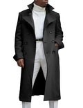 Springrain Men's Pea Coat Double Breasted Overcoat Lapel Coat Classic Long Trench Coat(Black-S)