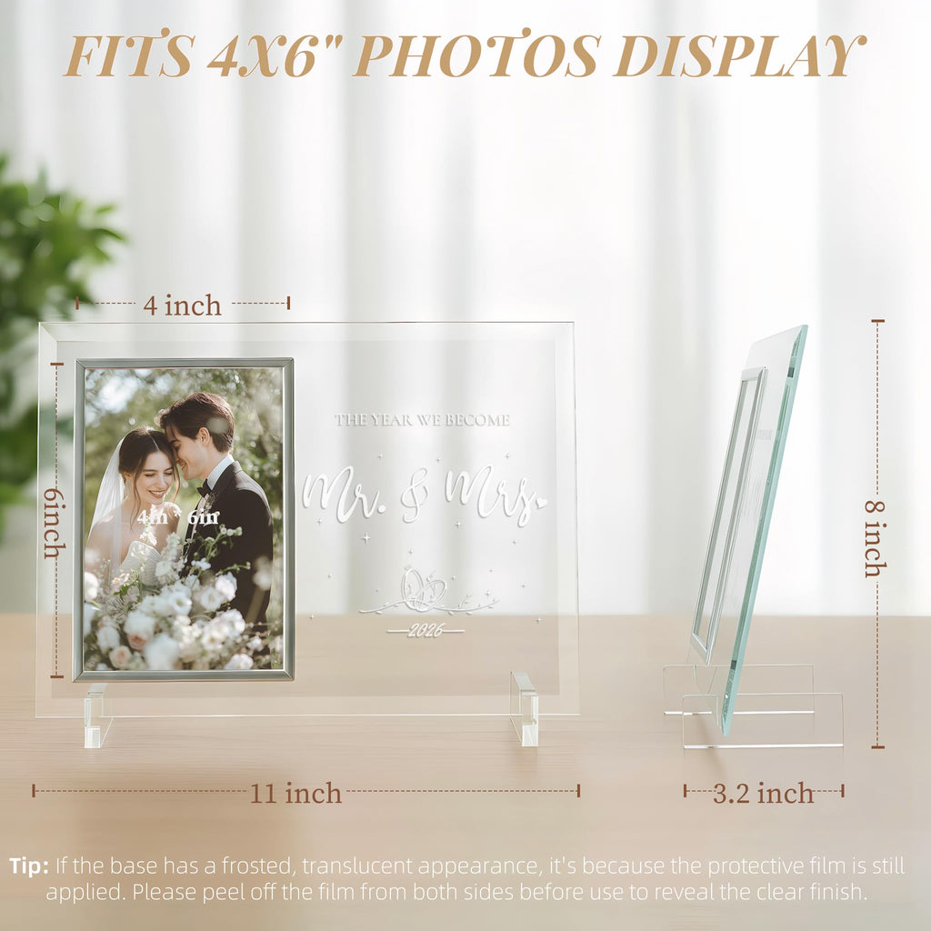 PIKPEOD Wedding Gifts for Couples 2026, Engagement Anniversary Mr and Mrs Presents for Newlyweds, Bridal Shower Gift for Bride to be, Personalized Glass Picture Frame 4x6 for His and Her