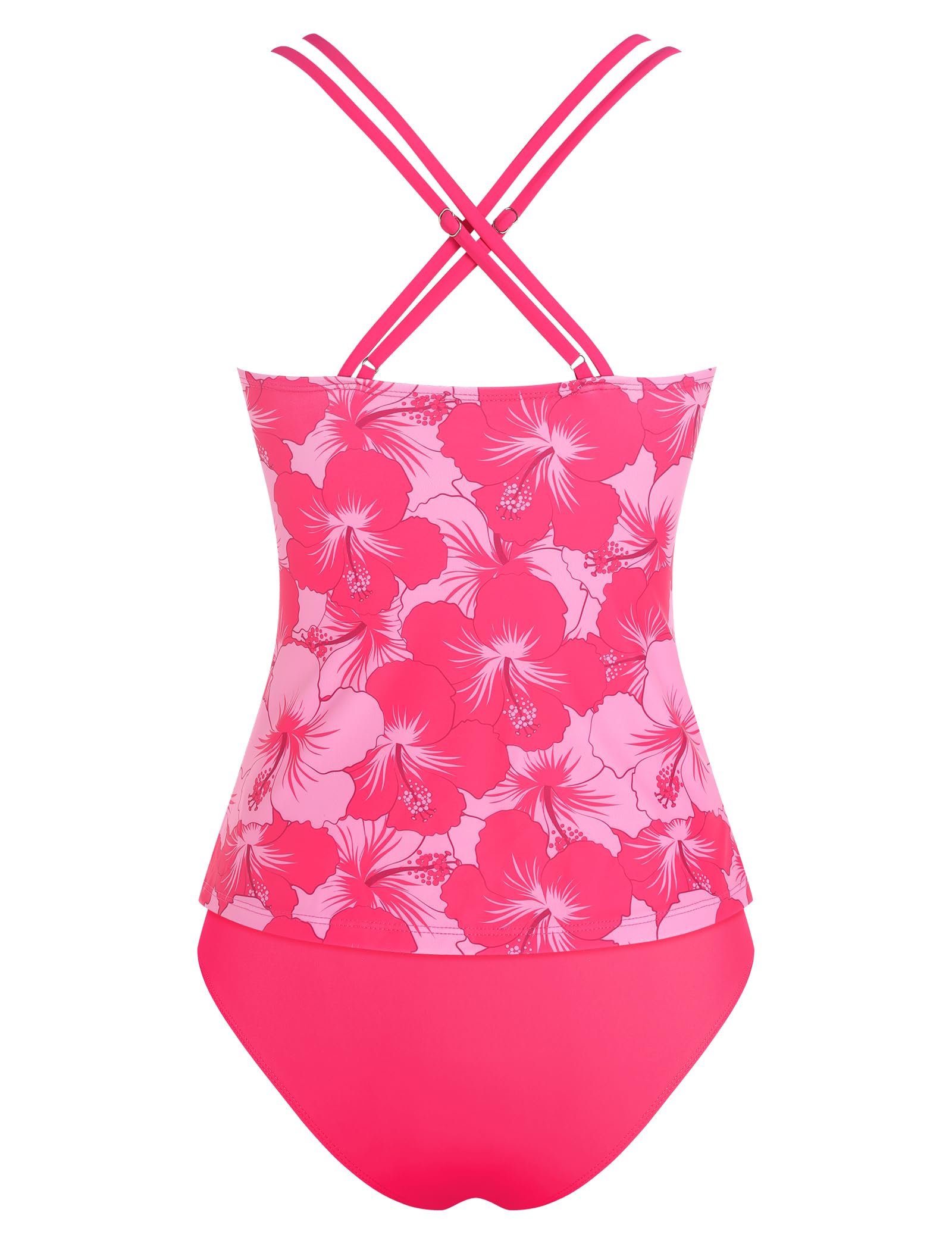 ZAFUL Tummy Control Swimsuits for Women Modest Swimsuits for Women Solid Two Piece Bathing Suits Tummy Control Ruched Tankini Swimsuit with Shorts (Rose Red Floral XL)