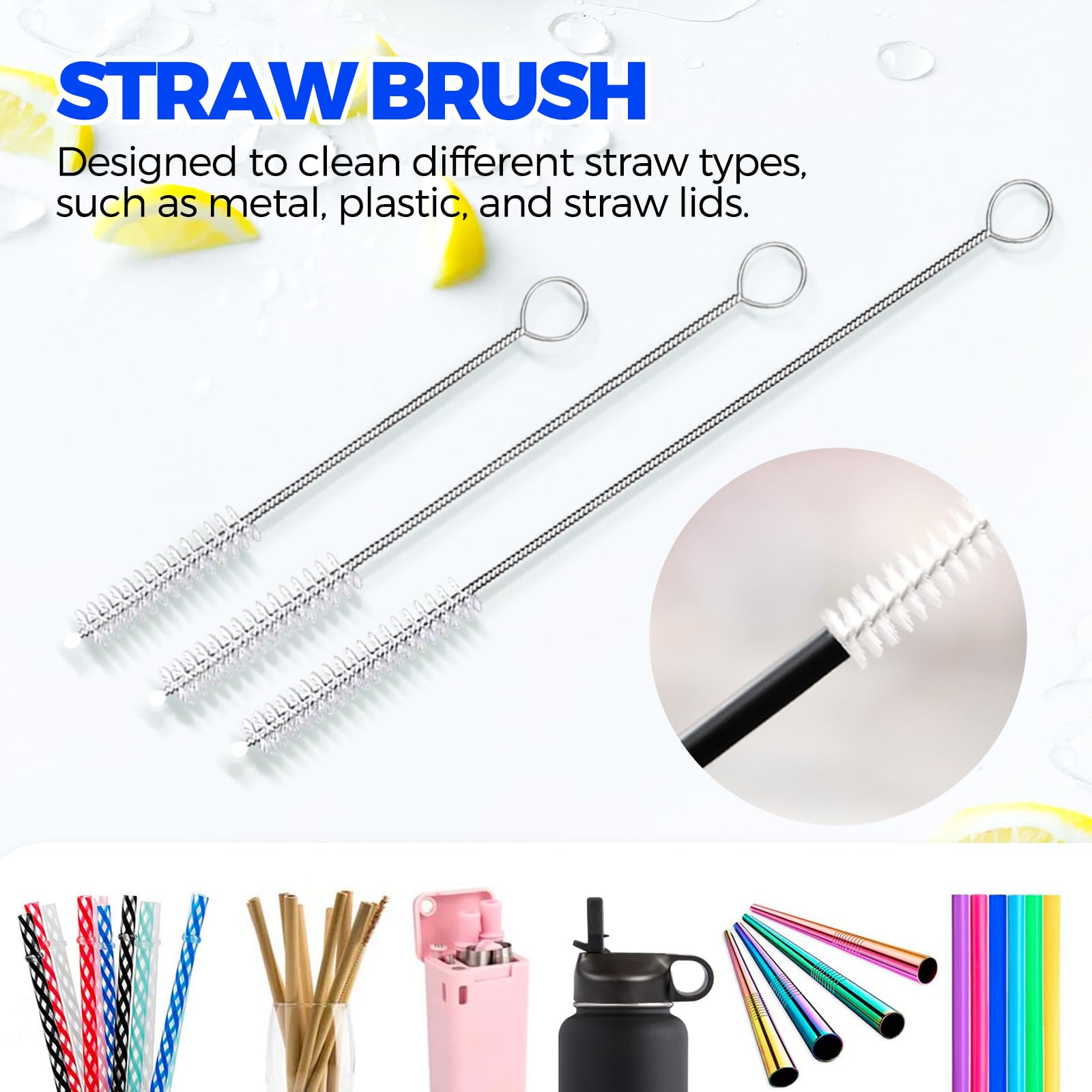 Holikme 6 Pack Dish Brush Set with Bottle Brush, Dish Scrub Brush, Pan Brush and 3 Straw Brushes, Deep Cleaning Handle Brush with Scraper Tip for Kitchen Sink Dishes Bottle Cup Pot and Pans (Gray)