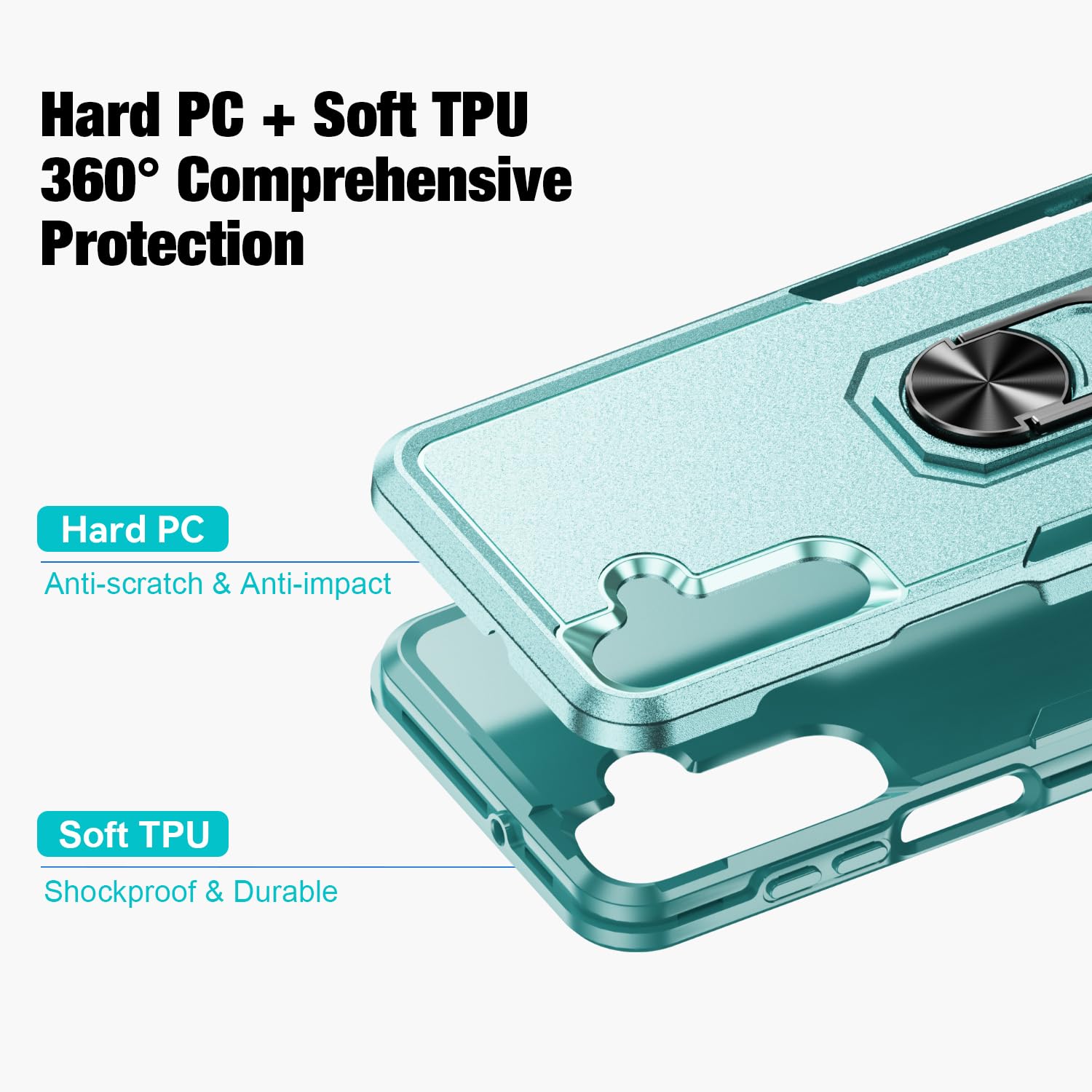 Bonkier for Samsung Galaxy A26 5G Phone Case [15 FT Military Grade Drop Protection] with 2X Tempered Glass Screen Protector, Heavy-Duty Shockproof Magnetic Kickstand Case for Galaxy A26 5G (Green)