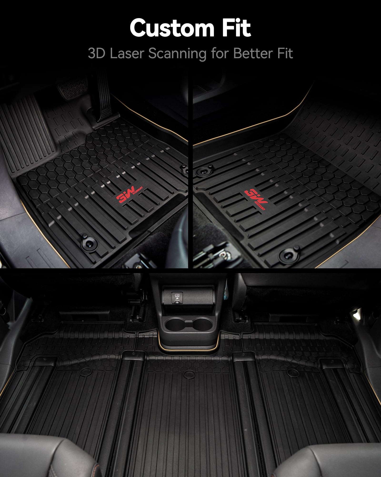 3W Floor Mats for Toyota Sienna 2021-2026 LE/XLE (Only for 8 Seat), TPE All Weather Custom Fit Floor Liner for Sienna Accessories 1st, 2nd and 3rd Row with Red Accent