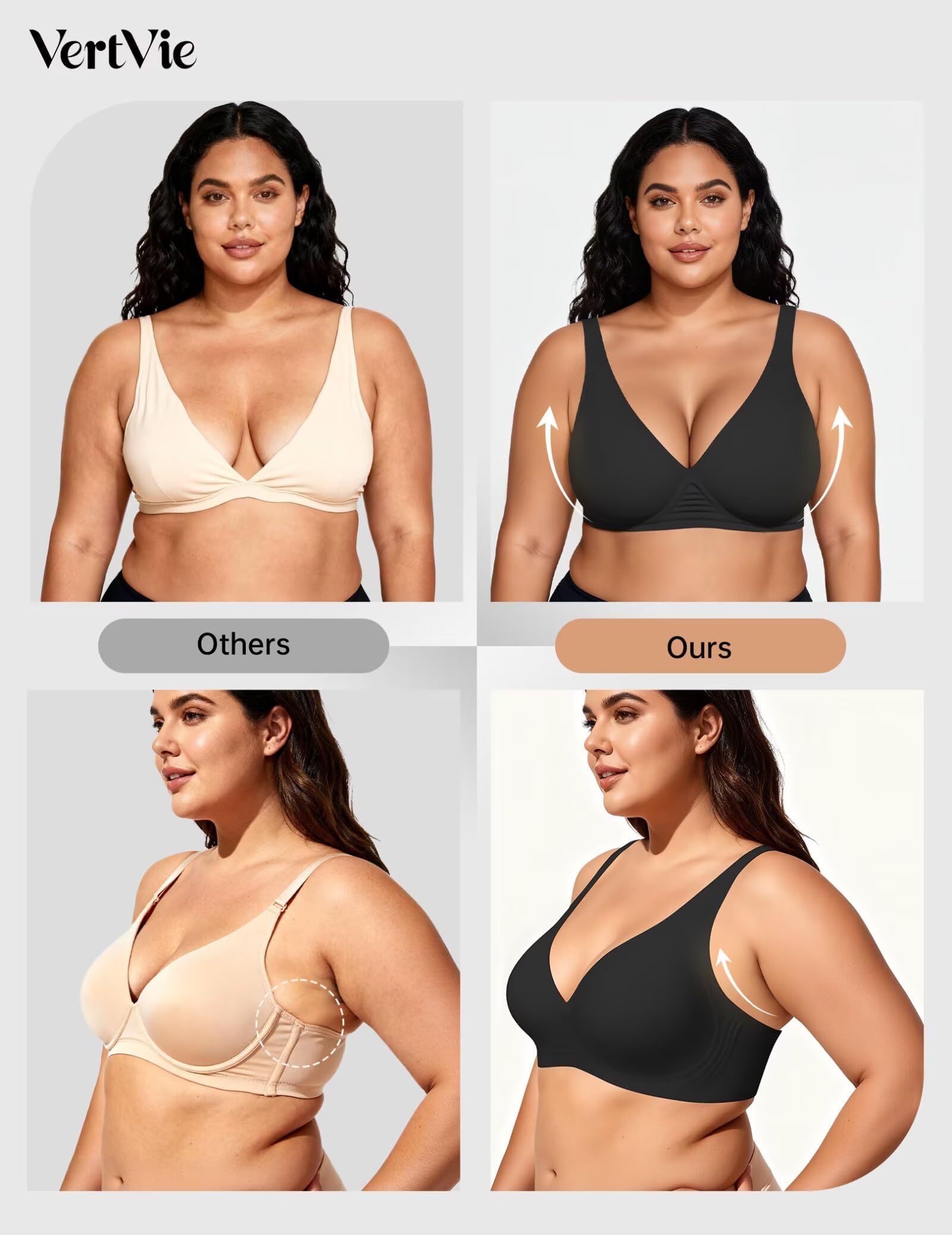 Vertvie Jelly Wireless Bras for Women Push Up Plunge Seamless T-Shirt Bras No Underwire Supportive Full Coverage Bralettes(Black,Medium)