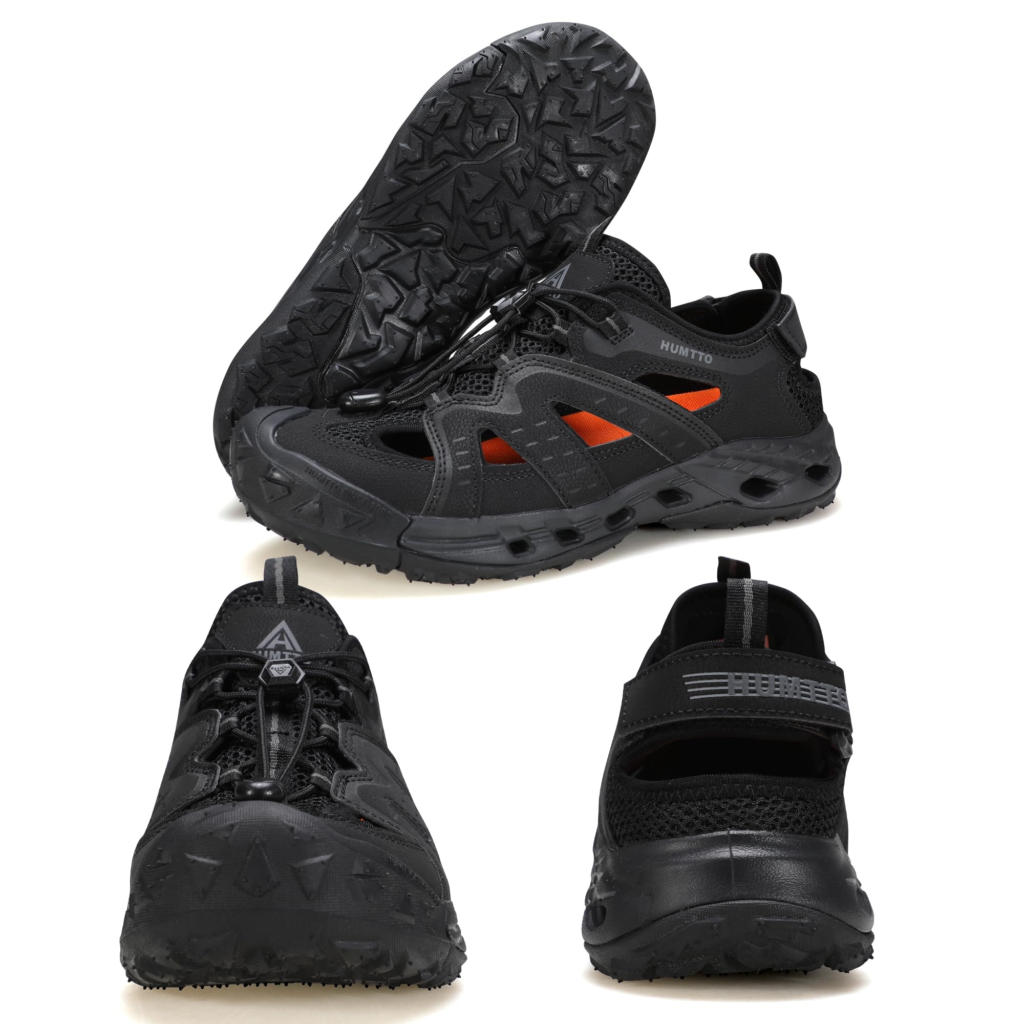 HUMTTO Men's Amphibious Closed Toe Hiking Sandals Quick-Dry Water Shoes Non-Slip Athletic Adjustable Outdoor Fisherman Beach Summer Walking Travel Shoe 10.5 Black