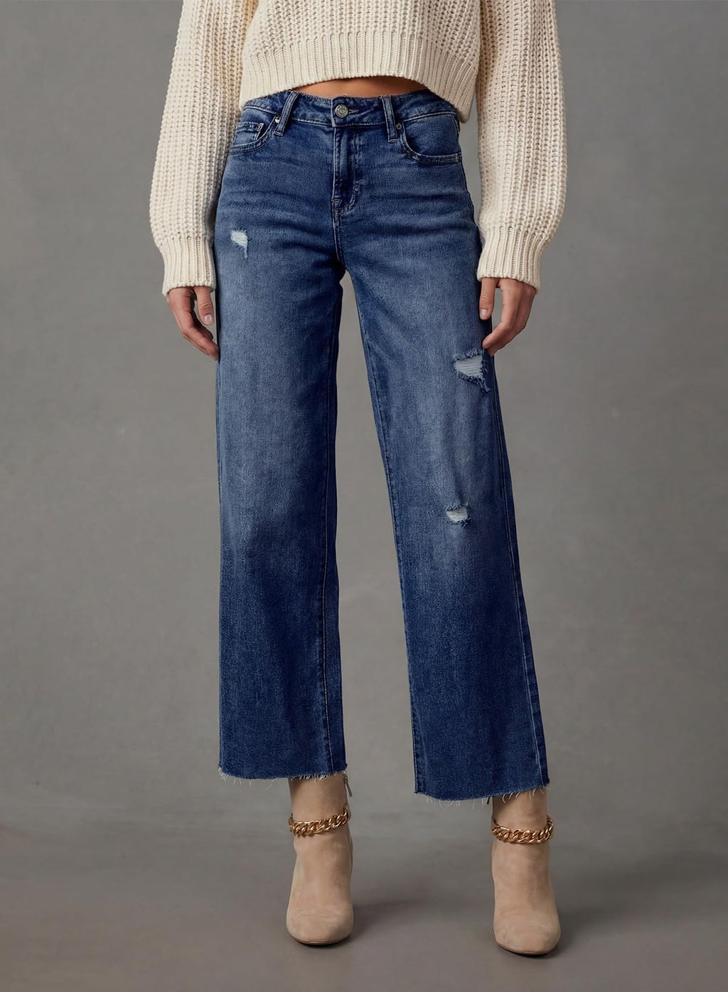 Dokotoo Capri Wide Leg Baggy Jeans for Women Trendy Barrel Pants for Girls High Waisted Straight Pants Petite 2025 Outfits Boyfriend Jeans Fashion Clothes Casual Work Summer Denim Blue