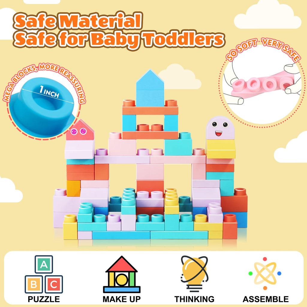 ZZXYPX 45pcs Soft Building Blocks for Toddlers - BPA-Free STEM Educational Toys Ages 18+ Months, Safe Preschool Learning Blocks for Creativity and Motor Skills Development
