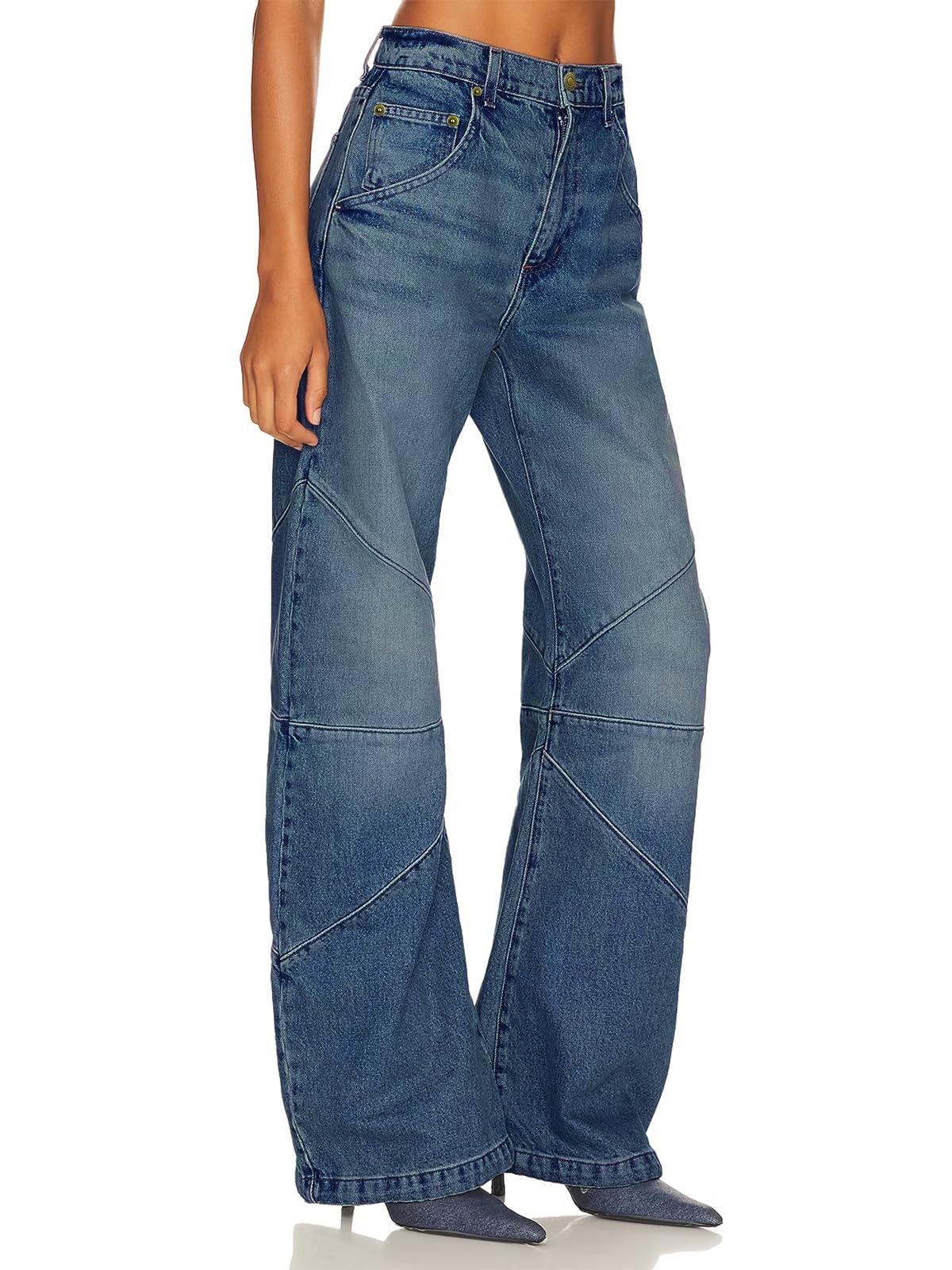 PLNOTME Womens High Waisted Barrel Jeans Casual Loose Boyfriend Wid Leg Denim Pants Blue