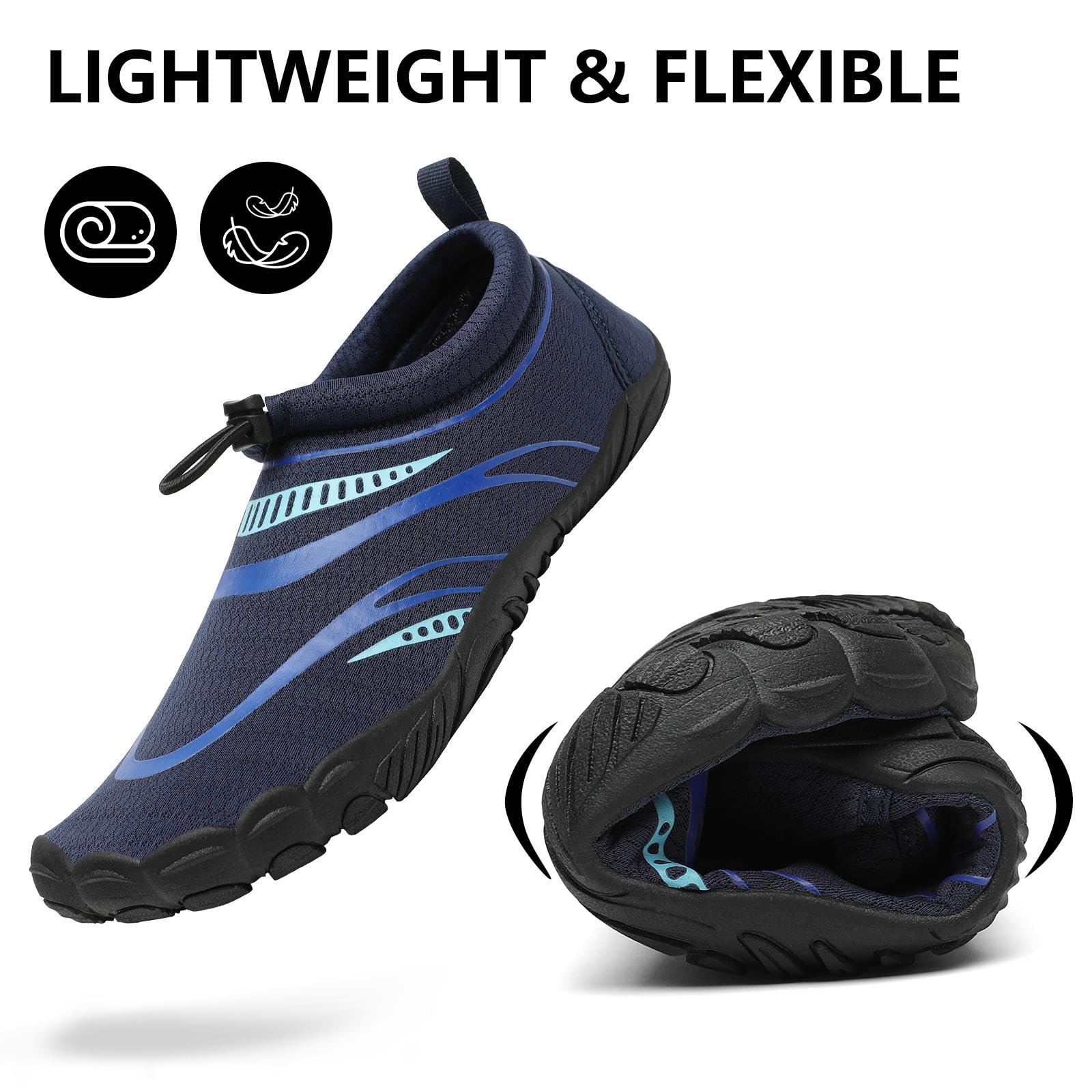 Mishansha Water Shoes Men Quick Dry Swim Shoes for Men Lightweight Non-Slip Aqua Beach Blue Black-E0153 12.5 Women/10.5 Men