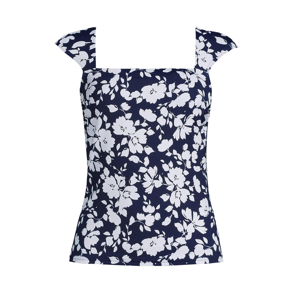 Lands' End Women's Square Neck Underwire Tankini Top 4 Navy Blossom Floral