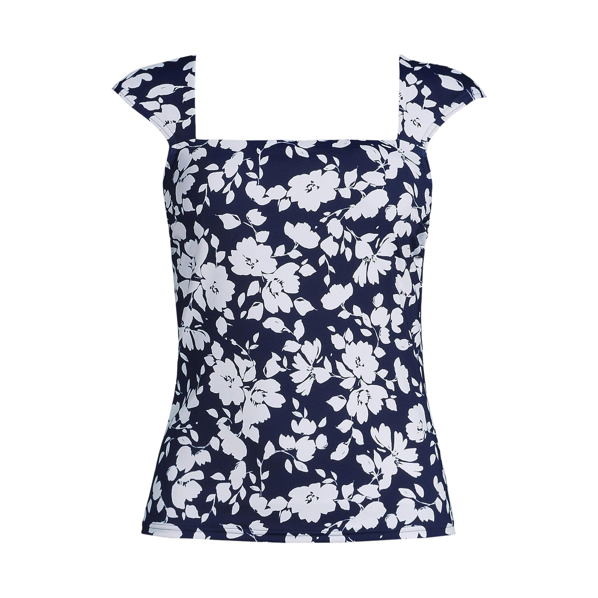 Lands' End Women's Square Neck Underwire Tankini Top 4 Navy Blossom Floral