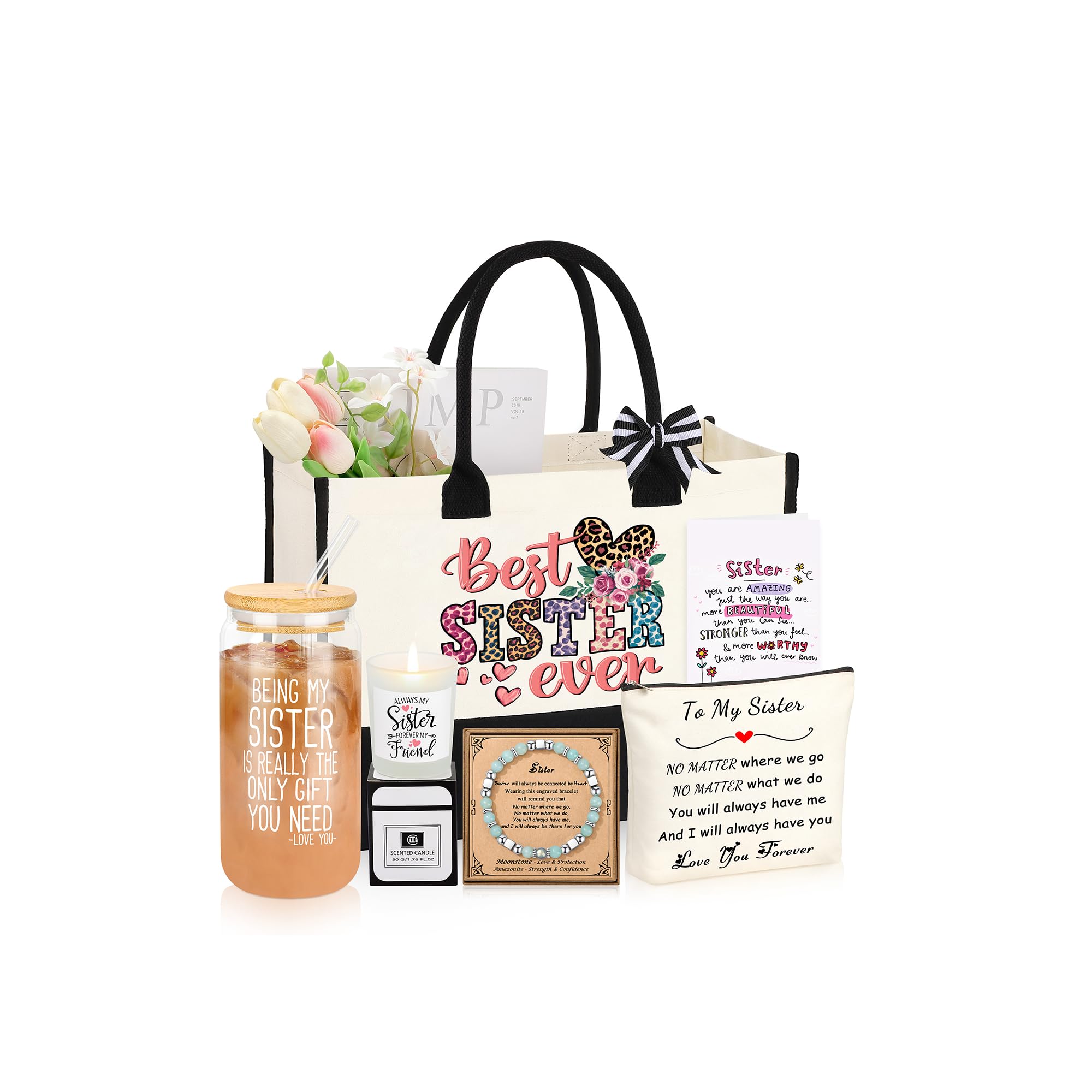 JSENGIFT Sister Birthday Gifts, Valentines Mothers Day Birthday Gifts for Sister, Christmas Ideas Present for Sis Basket Set of 6